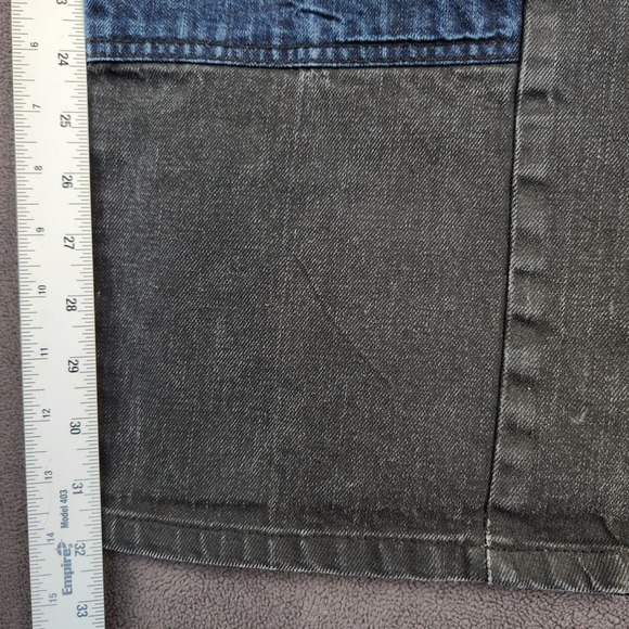 Rocawear Jeans Mens 37x32 Black Blue Two Tone Patched Denim Straight Fit Y2K VTG - Picture 12 of 14